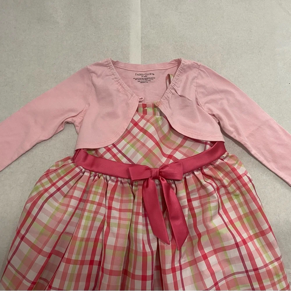 Bonnie Jean Size 3T- 4T Girls Plaid Dress & Bolero Pink Green Formal Church Set